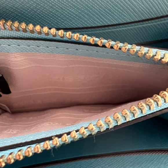 kate spade light aqua zip-around card wallet with gold hardware - Picture 8 of 13